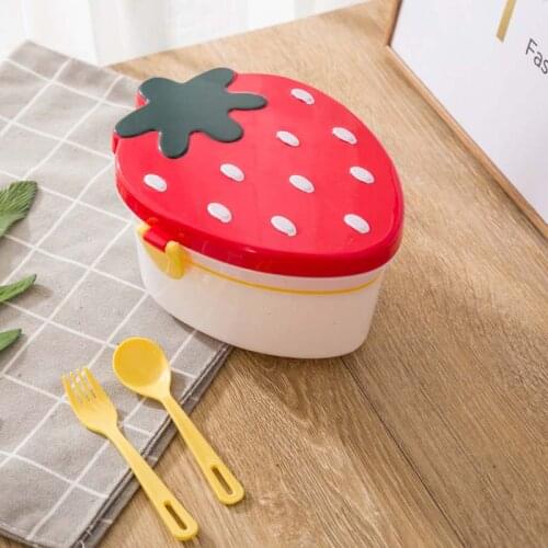 2 Layer Strawberry Shape Lunch Box Anti Leakage Food Storage Container Bento Sushi Microwave Box Kids Fruit For Children Picnic