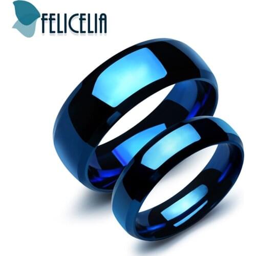 Felicelia Pure Blue Stainless Steel Couple Pomise Ring Wedding Engagement Band Valentines Day Gift Romantic Lovers Ring Jewelry