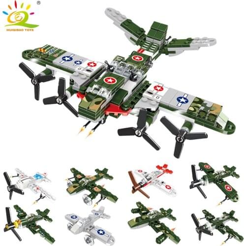 HUIQIBAO TOYS Military 423pcs 8in1 Aircraft Building Blocks For Children Army with 8 Soldier Airplane Bricks Set Kids Gift