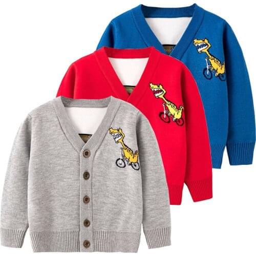 Cute Dinosaur Boys Sweaters Cotton Blend Toddler Girls Cardigan Autumn Fall Children Knitted Wear Winter Kids Clothes