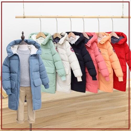 Fashion Shiny Girls Long Outerwear Hooded Thick Coat White Duck Down Kids Jakcet For Boys Girl Parka 4-16Yrs Children Outerwear