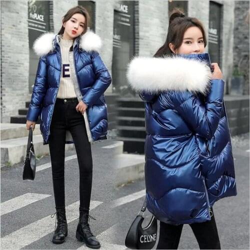 Fashion 2021 Winter Jacket Women Parka Fur Collar Hooded Ladies Coat Female Casual Long Outer Clothing Black