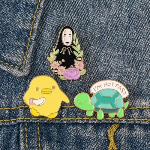 Cartoon cute animal tortoise chick brooch faceless male ghost enamel brooch alloy badge cowboy clothes bag punk accessories gift