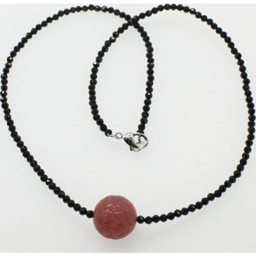 Red starberry quartz carved roud 14mm and black spinel 3mm chocker necklace 16.5inch nature wholesale FPPJ