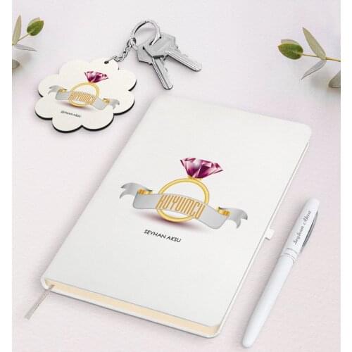Personalized Jewellry White Notebook Pen and Keychain Gift Set Reliable Quality Gift Casual Design Moment Special Day