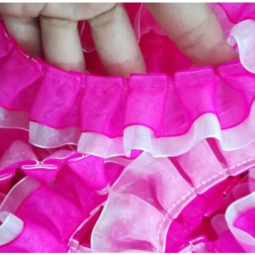 1M Pleated Lace Trim Ribbon 3cm Guipure 3D Lace Fabric Rose Red Tulle Laces Fabric For Sewing Accessories Doll Dress Adorn LQ3
