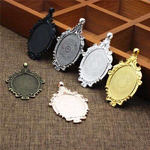 Fit 30x40mm Oval Cabochons Zinc Alloy Pendant Tray Cameo/Glass/Cabochon Frame bezel Settings Blank Base 5pcs/lot K05296