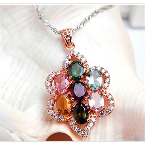 Fashion Jewelry Necklace Pendants Women Femme Necklace Charms Flower Natural Tourmaline Crystal Pendant Bead