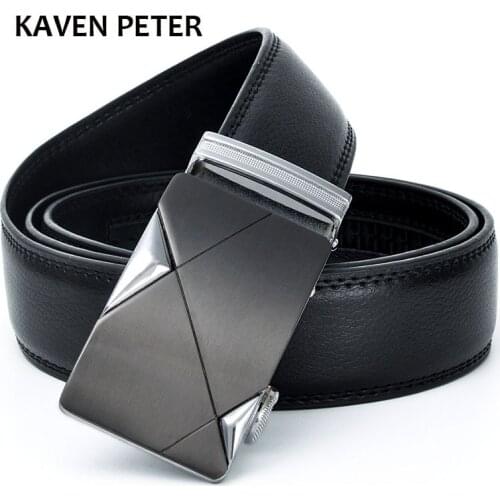 Automatic Buckle Belt For Men Silver and Gold Buckle Cowskin Luxury Automatic Buckle Leather Belt Alloy Buckle Men Black Color