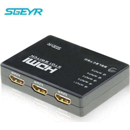 SGEYR 5 Port HDMI 1.4 Switch 5 input 1 output hdmi switch 5x1 switcher 5 in 1 out switches with USB Cable Power Supply