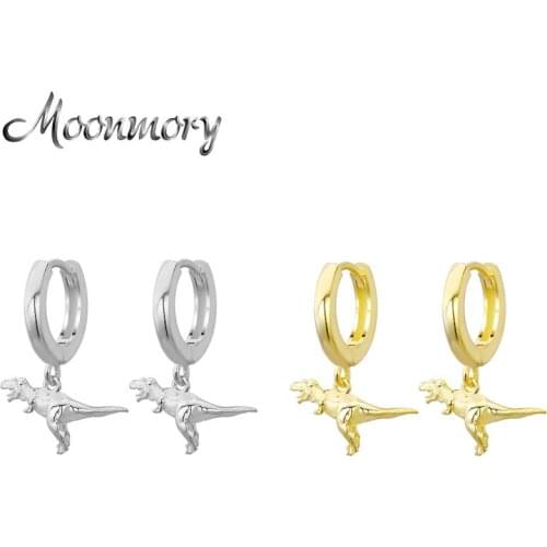 Moonmory 100% 925 Sterling Silver Dinosaur Hoop Earrings For Women Charm Animal Drop Earrings 2021 Party Pop Jewelry Wholesale