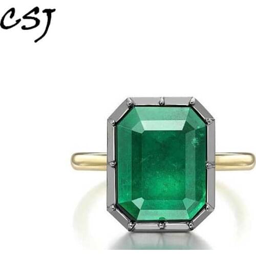 CSJ Solid 10K Lab Created Colombia Oct8*10mm Emerald "CCE" Ring Fine Jewelry For Women Lady Gift