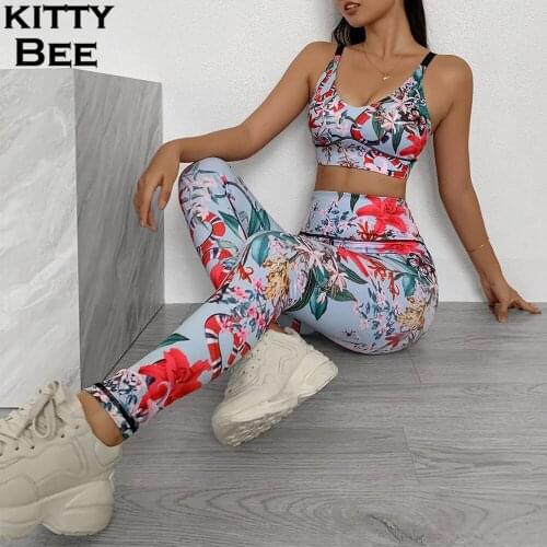 Sport Set Women 2 Piece Yoga Set Gym Clothing Floral Print Sports Suit For Women Sports Bra And Leggings Women Workout Clothes
