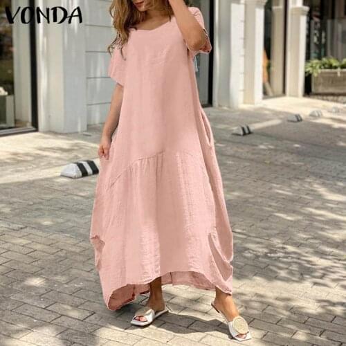Women Summer Dress Vintage Asymmetric Maxi Long Dress 2021 VONDA Irregular Sundress Female Casual Vestidos Oversized Robe Femme