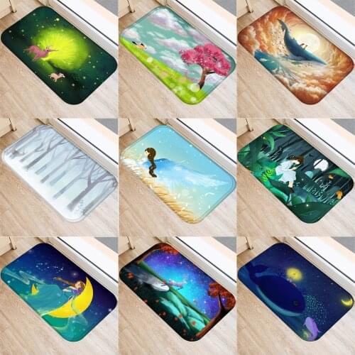 1 Pcs Elk Tree Anti-slip Doormat Fairy Tale Girl Kitchen Floor Mat Carpet Anti-slip Bottom Navidad Decor