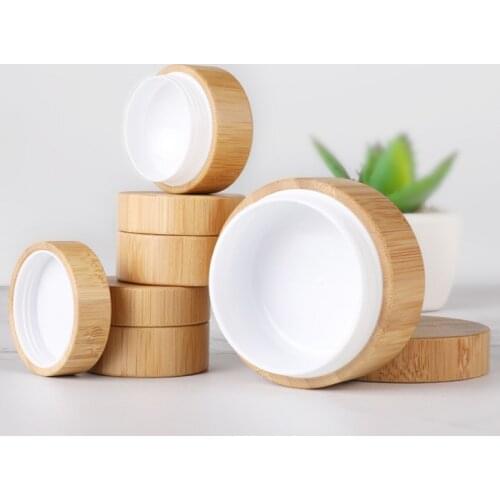 10pcs 5ml/10ml/30ml Organic Bamboo Refillable Round Bottle Cosmetics Jar Box Makeup Cream Storage Eco friendly Pot containers