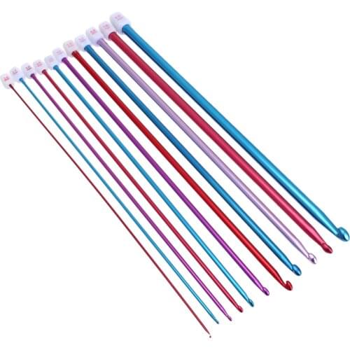 11pcs/kit Multicolour Aluminum Crochet Hook 27cm Knitting Needles with Beads Crochet Hook Knit Needles Tools DIY Crafts 2mm-8mm