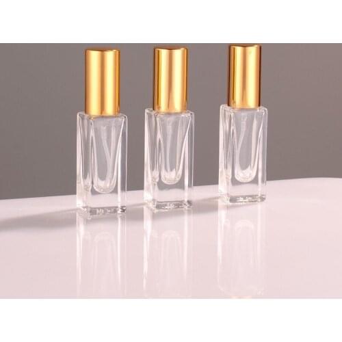 12pcs 5ml Clear Glass Squar Mini Sample Refillable Perfume Spray Atomizer Bottle With Black Gold Silver Lid Cosmetic Container