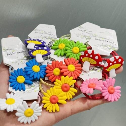 2Pcs/Set Girls Daisy Colorful Flowers Elastic Hair Bands Children Ponytail Holder Scrunchie Headband Kids Hair Accessories