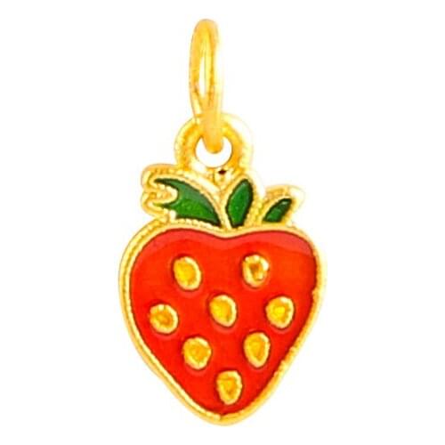 Pure 24K Yellow Gold Pendant Women 999 Gold Cute Sweet Strawberry Pendant