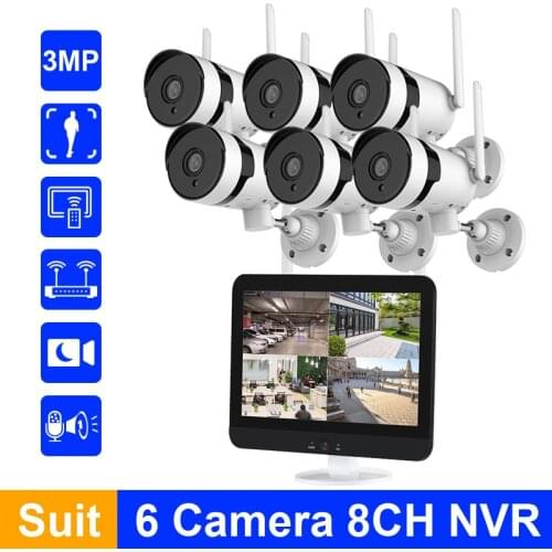 3MP HD Wifi Pan&tilt Camera 13-inch Wireless Monitor 8CH NVR Surveillance Video System Home Outdoor Security Camera System