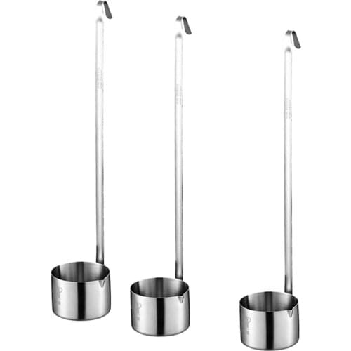 3xLong Handle Stainless Steel Wine Dipper Sauce Ladle Flat Bottom Spoon 50ml