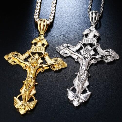 Atoztide Classic INRI Crucifix Jesus Piece Cross Necklace Pendant With Tennis Chain Men Chain Necklace Religious Jewelry