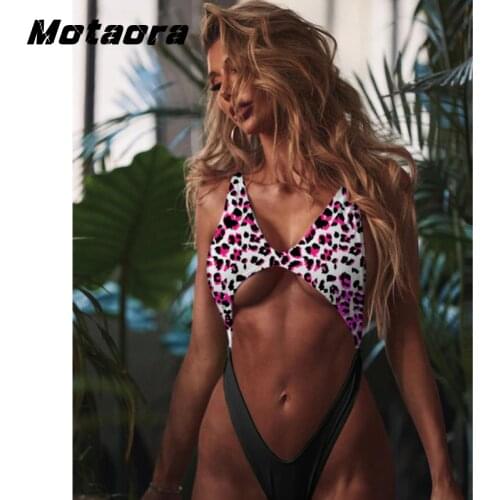 One Piece Swimsuit Female Monokini Leopard Print Split Joint Fluorescence Color Sexy Bikini Set Push Up Swimming Suit For Women
