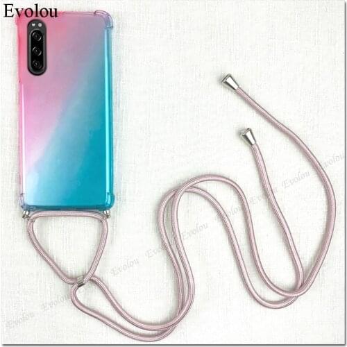 Strap Cord Chain Necklace Lanyard Case For Sony Xperia L5 L4 5 II 10 III 1 III Airbag Soft TPU Cover For Xperia 5 iii 10 ii Capa