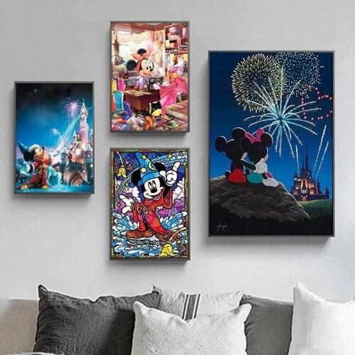 Disney Cartoon Mickey Mouse Picture Mickey Canvas Paintingand Minnie Posters and Prints for Children Room Decor Cusdros