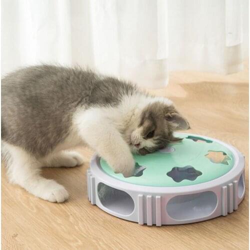 2021 New 360° Rotate Pet Cat Toy Round Electric Turntable Feather Glowing Teasing Pet Products Funny Cat Interactive Toys