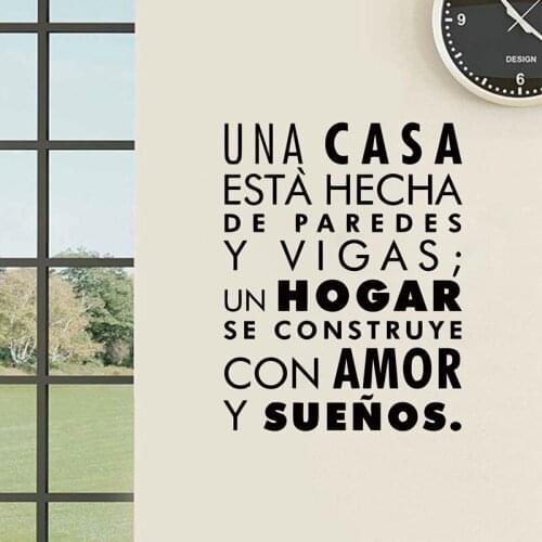 Spanish Family Words Wall Decal Sticker - un hogar se construye con amor y suenos Vinyl Wall Sticker Spanish Home Decor