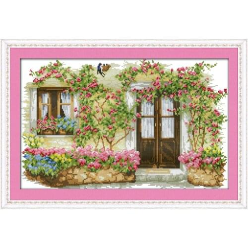 Everlasting Love Rose Cabin Chinese Cross Stitch Kits Ecological Cotton Stamped Printed 11CT DIY New Year Christmas Decorations
