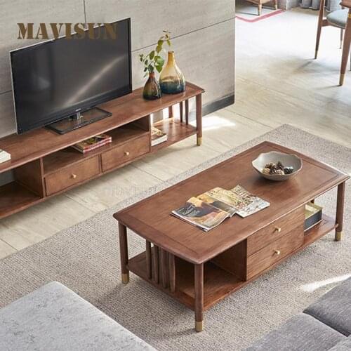 Solid Wood Coffee Table And TV Cabinet Combination Simple Nordic Living Room Light Luxury Floor Cabinet Minimalist Furniture