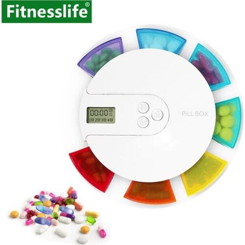 Pill Box Organizer Case Container Dispenser Medicine 7 Days Weekly with Reminder LED Timer Alarm Clock Tablets Storage Travel