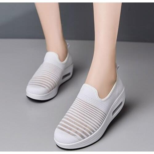Summer Fashion Womens Thick-soled Breathable Mesh Non-slip Sports Fitness Rocker Ladies Sneakers Walking Shake Shoes