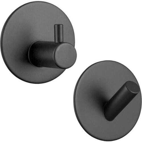 1/2pcs Black Adhesive Hook Matte Wall-mounted Stainless Steel Hooks for Bathroom Kitchen Hanging Clothes Key Towel