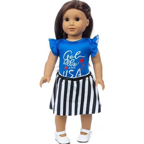 2021 New Pattern Black And White Blue Stripe Suit Fit 18Inch American 43cm Baby Doll Clothes Accessories,Girls Toys,Generation