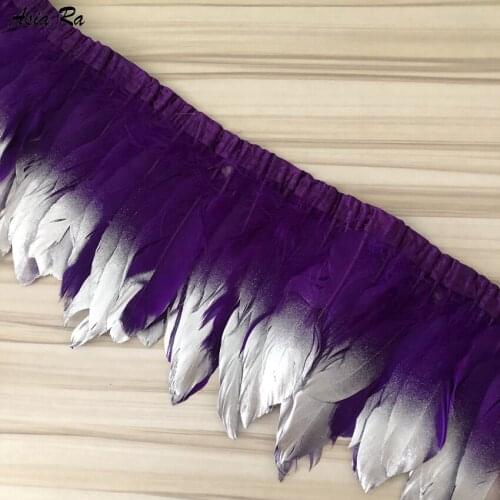 Wholesale 4Meters/Lot Purple Dyed Geese Duck Feather Trim 15-20CM 6-8 Inches Natural Goose Plumes Fringes Lace DIY Sewing Ribbon
