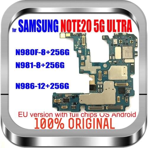 Original LogicBoard For Samsung Galaxy NOTE 20 5G Ultra N980F N981 N986B Motherboard Unlocked Full Chips Installed OS EU Version