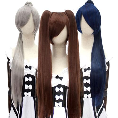 Synthetic pink hair wig cosplay lolita double ponytail braid women pony extension blue red blond prurple long straight natural