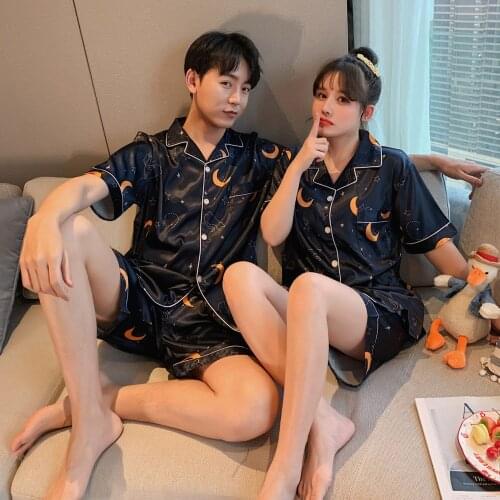 Pajamas Satin Silk Pajamas For Women Night Star Moon Print Homewear Set Pijamas Verano Mujer 2021 Girls Home Suit Sleepwear