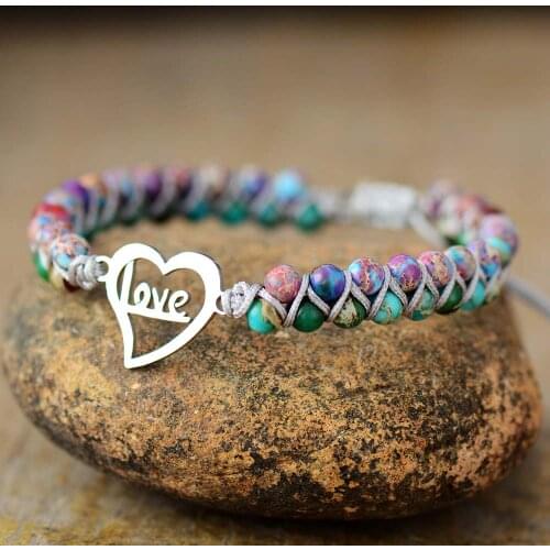 Romantic Heart Charm Bracelets Natural Stones Cord Braided Macrame Bracelets Friendship Bracelet Femme Women Heart Jewelry