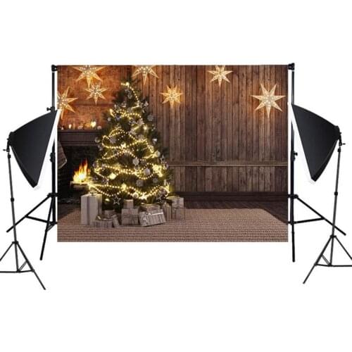 Christmas Decoration Tree Star Lights Wooden Wall Blanket Photography Backgrounds New Year Party Celebration Backdrops For Photo