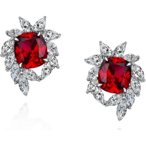 Elegant 925 Sterling Silver Earring 10*11 MM Sapphire Ruby Created Moissanite Gemstone Wedding Party Stud Earrings Fine Jewelry