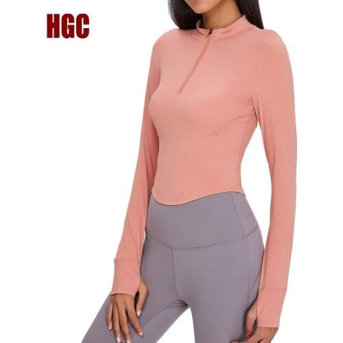 HGC Sports Top Women Autumn Fitness Yoga Shirt Zipper Long Sleeve Gym Sportwear Athletic Active Workout Sexy Running Pullover