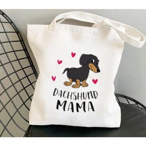 Shopper Dachshund Mama with heart Printed Tote Bag women Harajuku shopper handbag girl Shoulder shopping bag Lady Canvas Bag