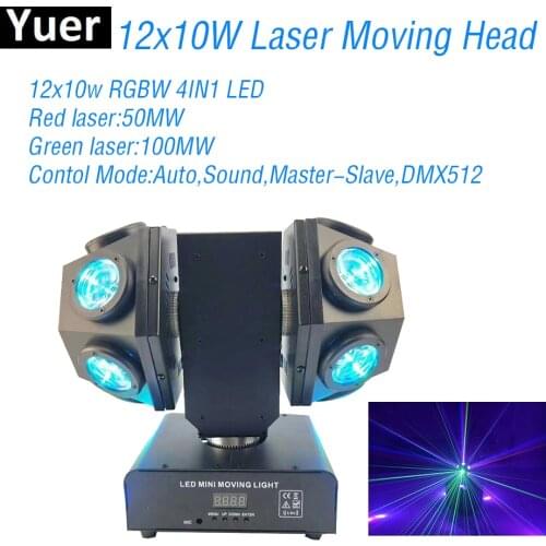 New 12x10W RGBW 4IN1 LED Beam Laser Moving Head Light DMX512 Disco Ball Sound Party Light DJ Bar Club Moving Head lights