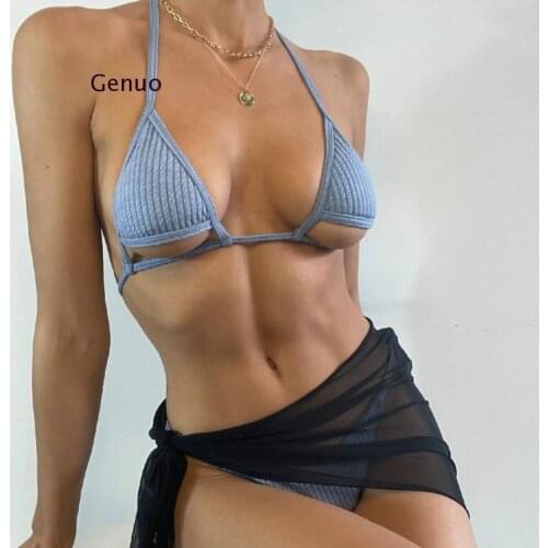 Knit Bandage 3 Pieces Bikinis 2021 Hollow Out Swimsuit Women Push Up Swimwear Brazilian Bathing Suit Sexy Bikini Sets