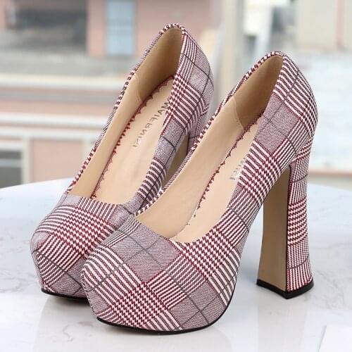 New Spring Autumn Women Pumps 14CM Heel Platform Shoes Cotton Cloth Shallow Sexy Office Ladies Women Black High Heels DB0055